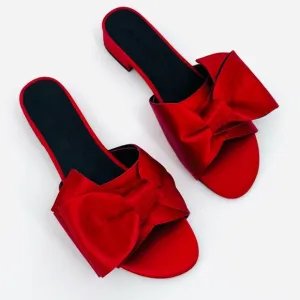 Rebecca Minkoff Calista Red Bow Satin‎ Sandals Size 6 Kitten Heel Open Toe