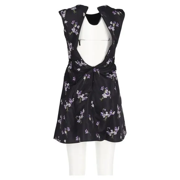 Red Valentino Garavani Floral Print Mini A-Line Dress in Black Polyester