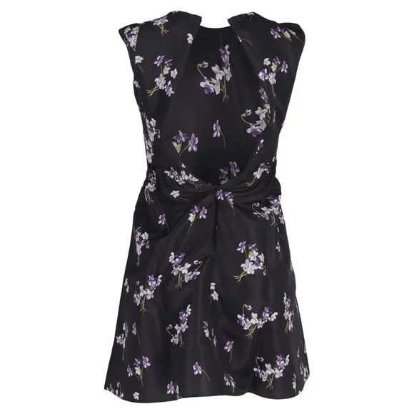 Red Valentino Garavani Floral Print Mini A-Line Dress in Black Polyester