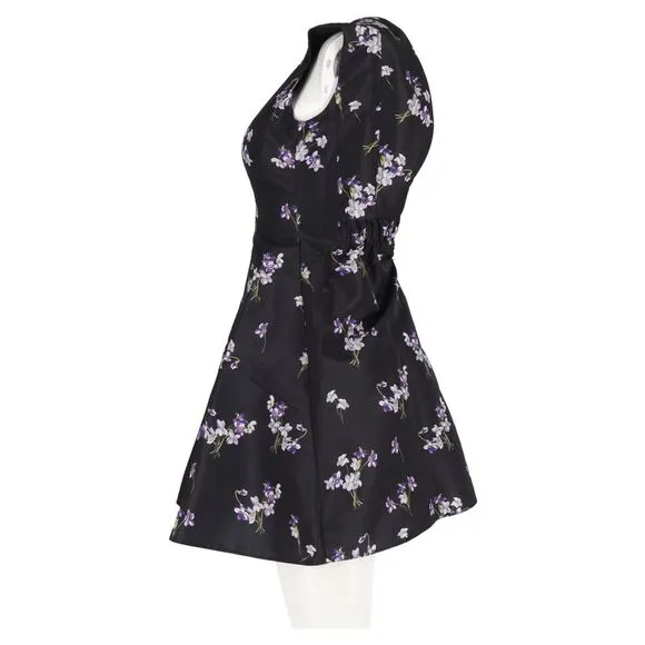 Red Valentino Garavani Floral Print Mini A-Line Dress in Black Polyester
