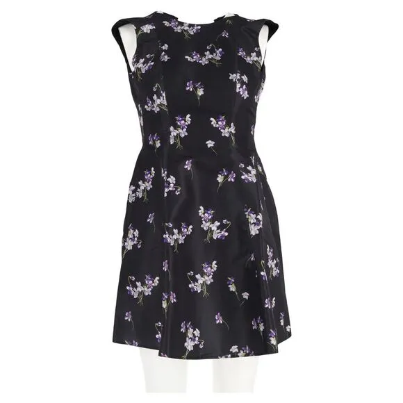 Red Valentino Garavani Floral Print Mini A-Line Dress in Black Polyester