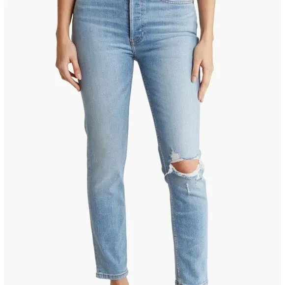 {Re/Done} 90’s High-Rise Ankle Crop Distressed Jeans, NWT