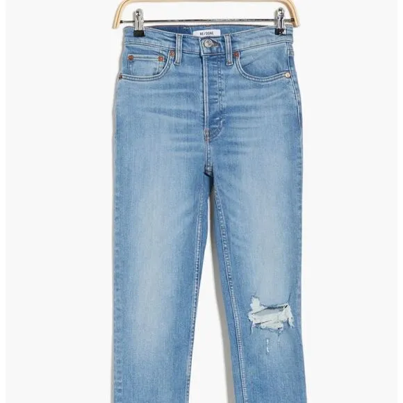 {Re/Done} 90’s High-Rise Ankle Crop Distressed Jeans, NWT