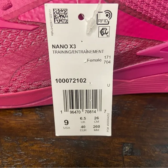 Reebok Nano X3 Pink Sneakers Women's 9 NWT