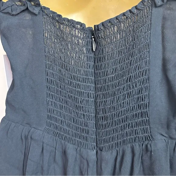 Reformation Black Marin Spaghetti Strap Viscose Ruffle Trim Mini Dress NWT 8