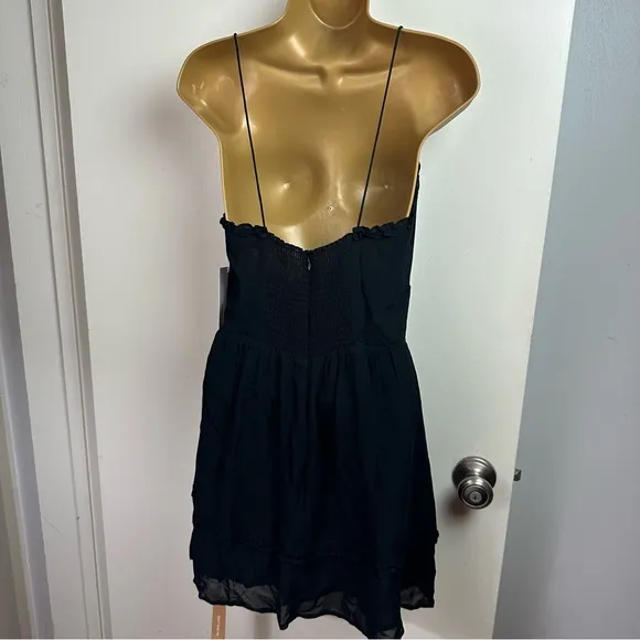 Reformation Black Marin Spaghetti Strap Viscose Ruffle Trim Mini Dress NWT 8