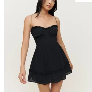 Reformation Black Marin Spaghetti Strap Viscose Ruffle Trim Mini Dress NWT 8