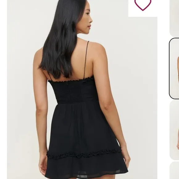 Reformation Black Marin Spaghetti Strap Viscose Ruffle Trim Mini Dress NWT 8