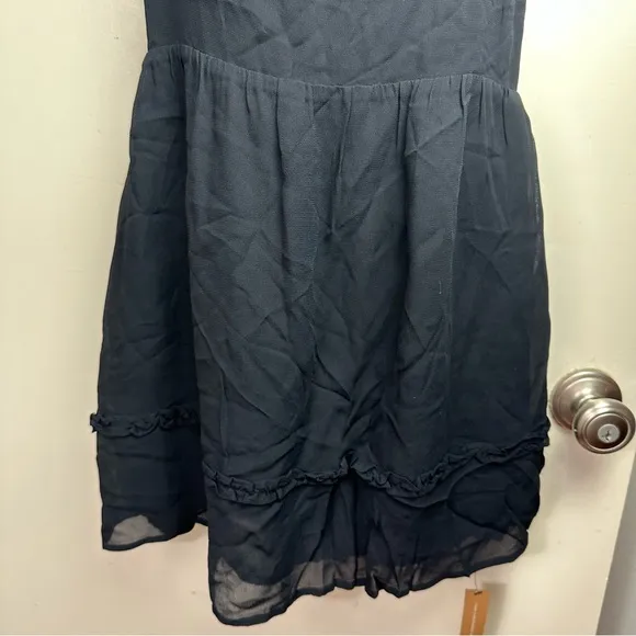 Reformation Black Marin Spaghetti Strap Viscose Ruffle Trim Mini Dress NWT 8