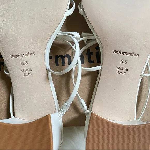 Reformation Elodie Bow Leather Block Heel Slip On Open Toe Sandals Off White 8.5