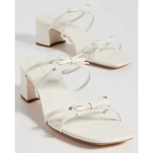 Reformation Elodie Bow Leather Block Heel Slip On Open Toe Sandals Off White 8.5