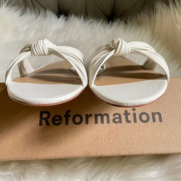 Reformation Peridot Mignon Knot Flat Leather Slide Slip On Sandals Off White W9