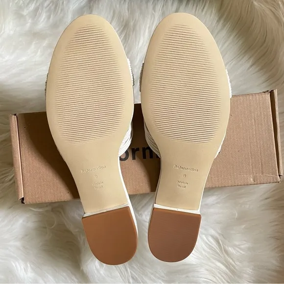 Reformation Peridot Mignon Knot Flat Leather Slide Slip On Sandals Off White W9