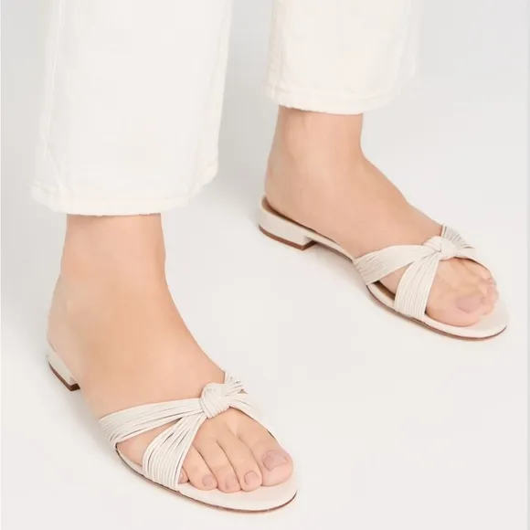 Reformation Peridot Mignon Knot Flat Leather Slide Slip On Sandals Off White W9
