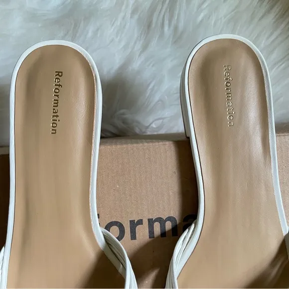 Reformation Peridot Mignon Knot Flat Leather Slide Slip On Sandals Off White W9