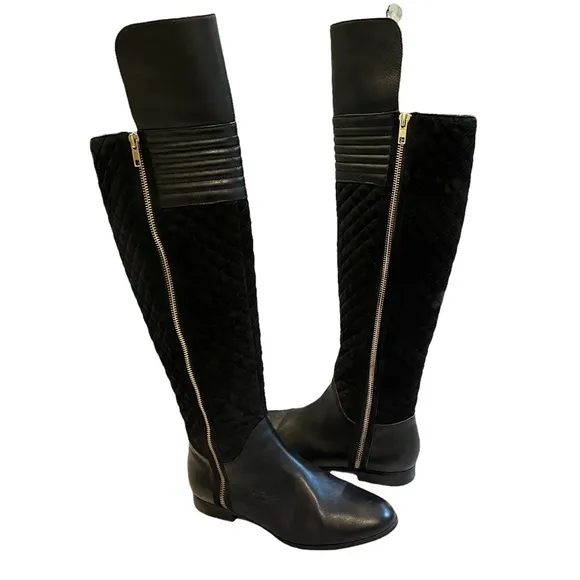 Renvy Black Melina Over The Knee Quilted Boots