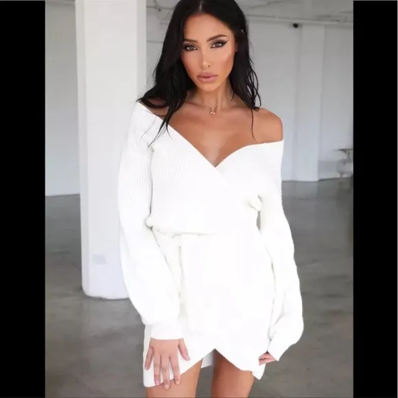 RESTOCKED! Parellel Lined Wrap Mini Sweater Dress