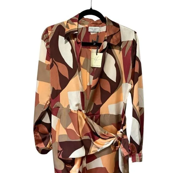 Revolve Anthropologie Dress Forum Satin Geometric Print Wrap Dress