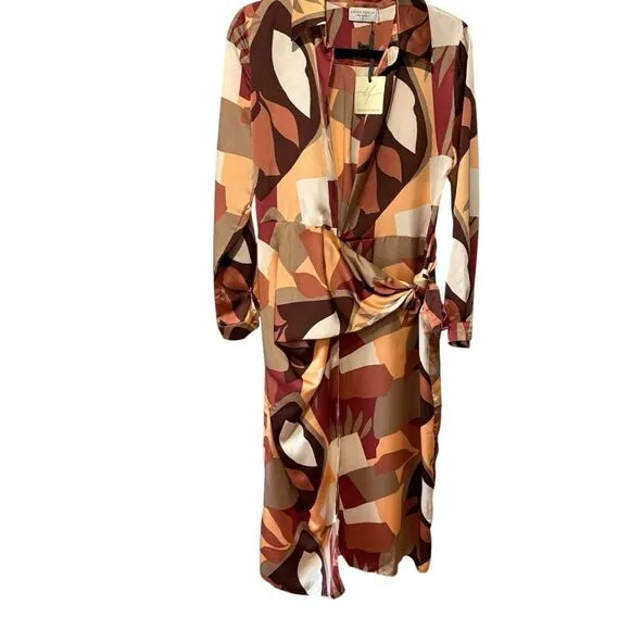 Revolve Anthropologie Dress Forum Satin Geometric Print Wrap Dress