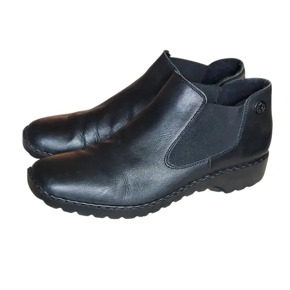 Rieker Black Leather Chelsea Ankle Boots Women's