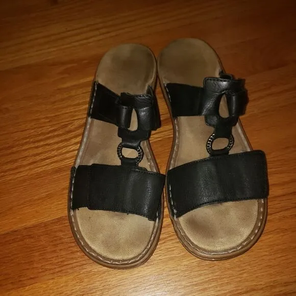 Rieker Antistress Black Leather Slip-On Sandals Womens Size 39/8