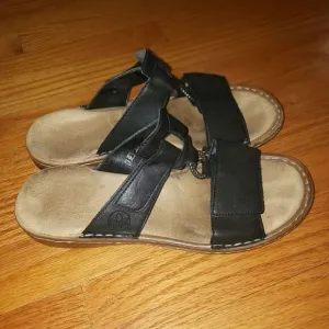 Rieker Antistress Black Leather Slip-On Sandals Womens Size 39/8