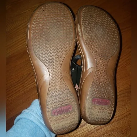 Rieker Antistress Black Leather Slip-On Sandals Womens Size 39/8