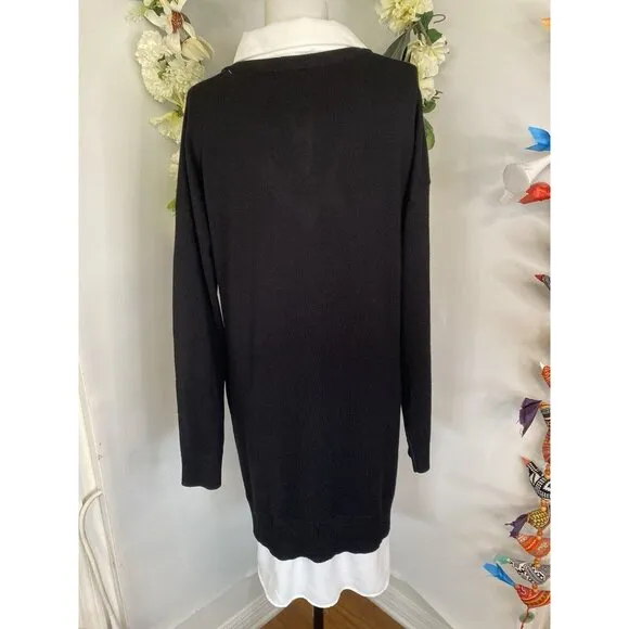 Rio &amp; Rian Black Knit Midi Sweater‎ Sz L Dress with Button Down White Blouse NWT
