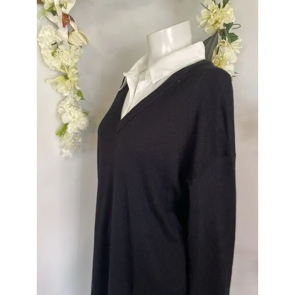 Rio &amp; Rian Black Knit Midi Sweater‎ Sz L Dress with Button Down White Blouse NWT