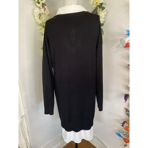 Rio &amp; Rian Black Knit Midi Sweater‎ Sz L Dress with Button Down White Blouse NWT