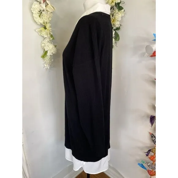 Rio &amp; Rian Black Knit Midi Sweater‎ Sz L Dress with Button Down White Blouse NWT