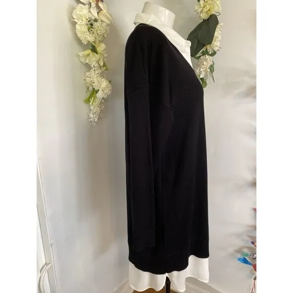 Rio &amp; Rian Black Knit Midi Sweater‎ Sz L Dress with Button Down White Blouse NWT