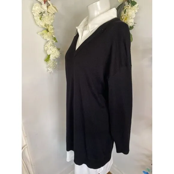 Rio &amp; Rian Black Knit Midi Sweater‎ Sz L Dress with Button Down White Blouse NWT
