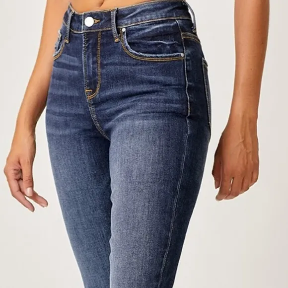RISEN High-Rise Straight Leg Cropped Frayed Raw Hem Distressed Jeans Denim Pants