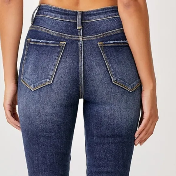 RISEN High-Rise Straight Leg Cropped Frayed Raw Hem Distressed Jeans Denim Pants
