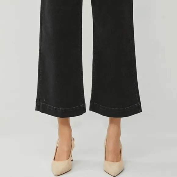 RISEN High-Rise Waist Pants Wide Leg Cropped Ankle Boyfriend Fit Denim Jeans