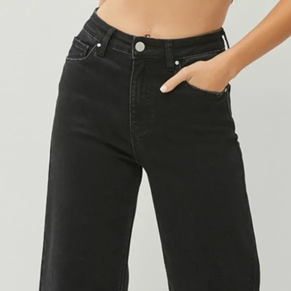 RISEN High-Rise Waist Pants Wide Leg Cropped Ankle Boyfriend Fit Denim Jeans