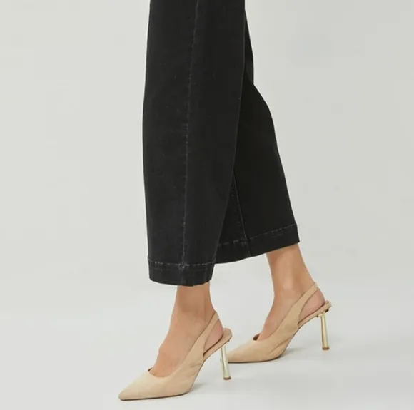 RISEN High-Rise Waist Pants Wide Leg Cropped Ankle Boyfriend Fit Denim Jeans