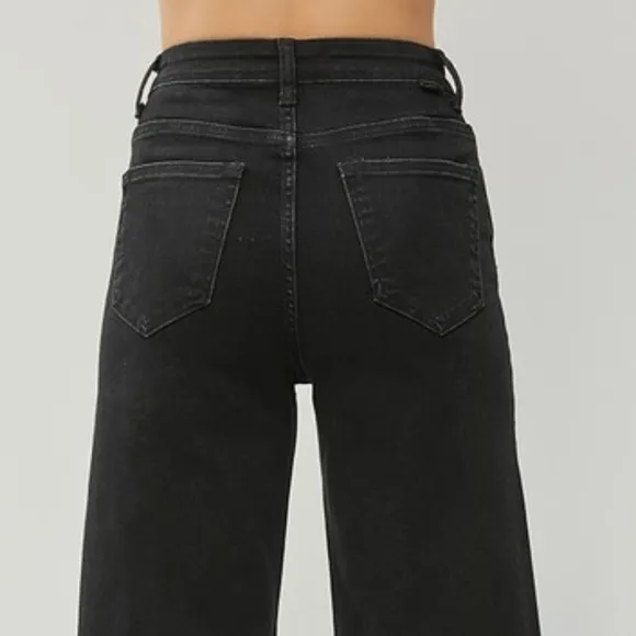 RISEN High-Rise Waist Pants Wide Leg Cropped Ankle Boyfriend Fit Denim Jeans