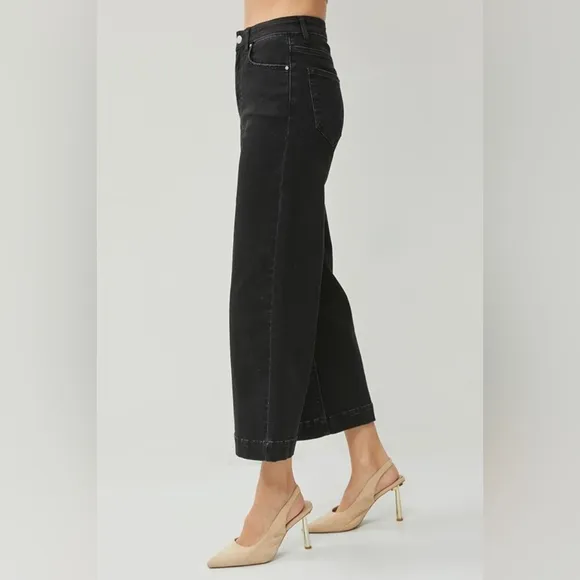 RISEN High-Rise Waist Pants Wide Leg Cropped Ankle Boyfriend Fit Denim Jeans