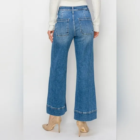 RISEN Wide Leg Flare Bell Bottom High-Rise Waist Jeans Retro Classic Denim Pants