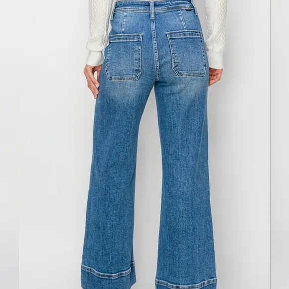 RISEN Wide Leg Flare Bell Bottom High-Rise Waist Jeans Retro Classic Denim Pants
