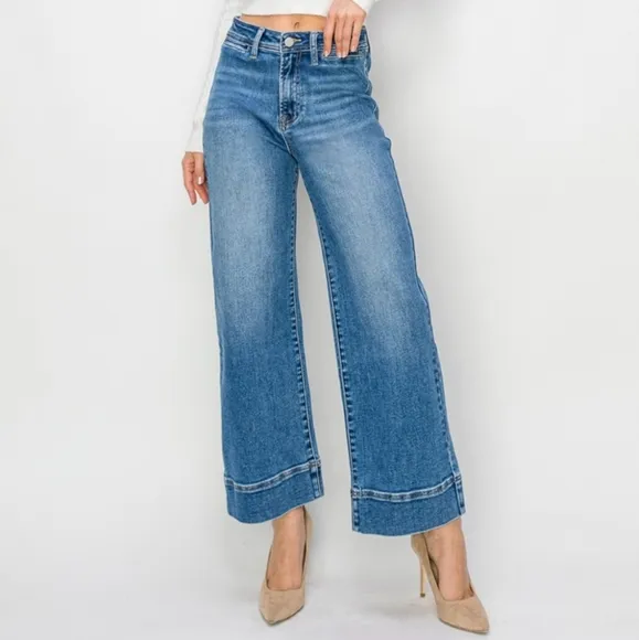 RISEN Wide Leg Flare Bell Bottom High-Rise Waist Jeans Retro Classic Denim Pants