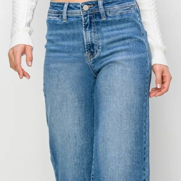 RISEN Wide Leg Flare Bell Bottom High-Rise Waist Jeans Retro Classic Denim Pants