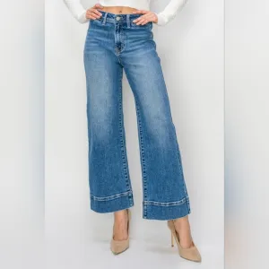 RISEN Wide Leg Flare Bell Bottom High-Rise Waist Jeans Retro Classic Denim Pants