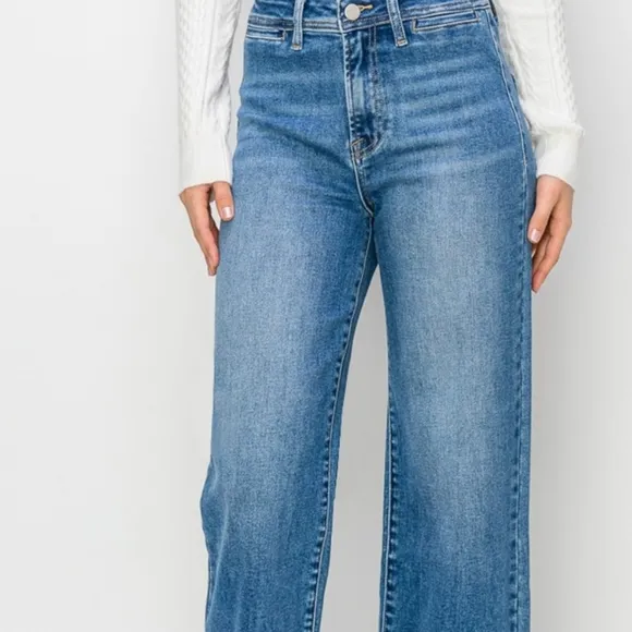 RISEN Wide Leg Flare Bell Bottom High-Rise Waist Jeans Retro Classic Denim Pants