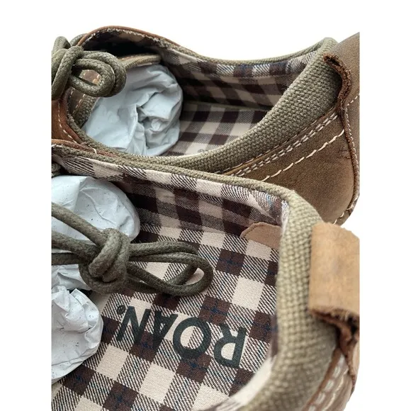 Roan Arlo Leather Derby Shoes  Men's Size US 10 Light Brown Tan Distressed Plaid
