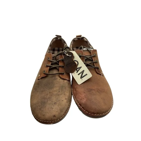 Roan Arlo Leather Derby Shoes  Men's Size US 11.5 Brown Tan Distressed Plaid