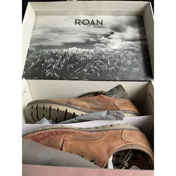 Roan Arlo Leather Derby Shoes  Men's Size US 11.5 Brown Tan Distressed Plaid