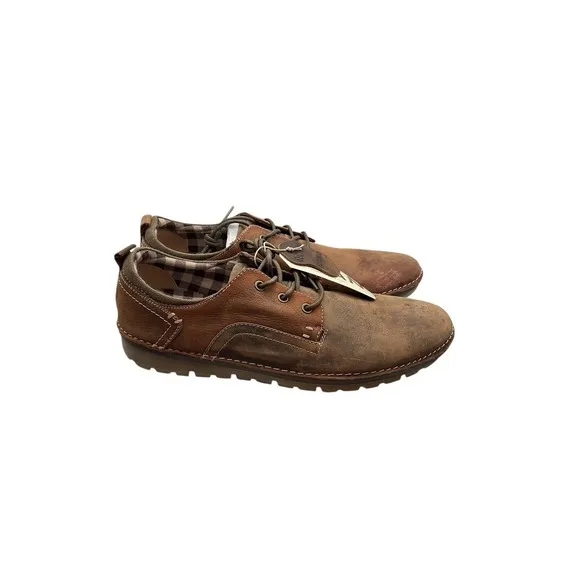 Roan Arlo Leather Derby Shoes  Men's Size US 11.5 Brown Tan Distressed Plaid